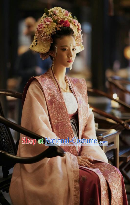 Chinese Ancient Noble Consort Zhang Historical Costumes Drama Serenade of Peaceful Joy Song Dynasty Court Concubine Garment and Hair Accessories