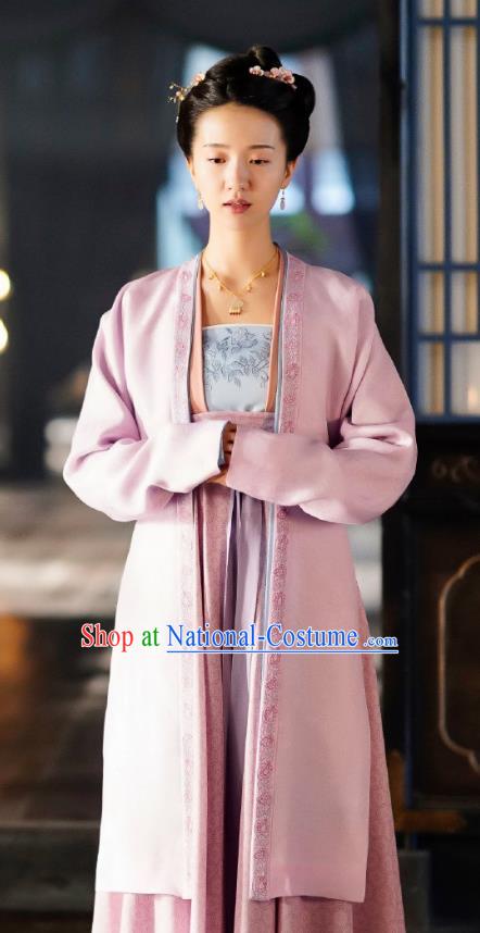 Chinese Ancient Imperial Consort Miao Hanfu Dress and Headpieces Drama Serenade of Peaceful Joy Garment Song Dynasty Female Historical Costumes