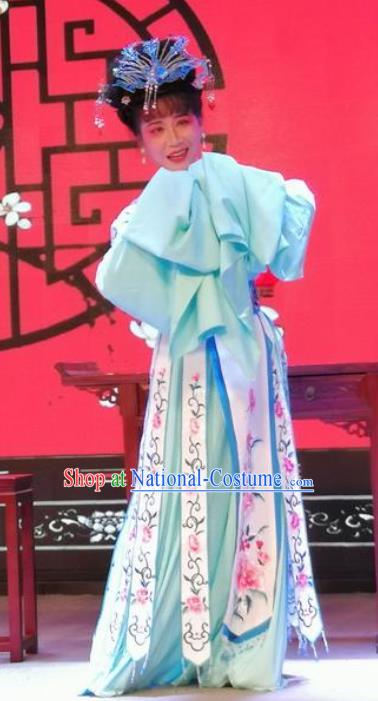 Chinese Shaoxing Opera Actress Dress Costumes and Hair Accessories San Kan Yu Mei Yue Opera Hua Tan Princess Liu Jinding Garment Apparels