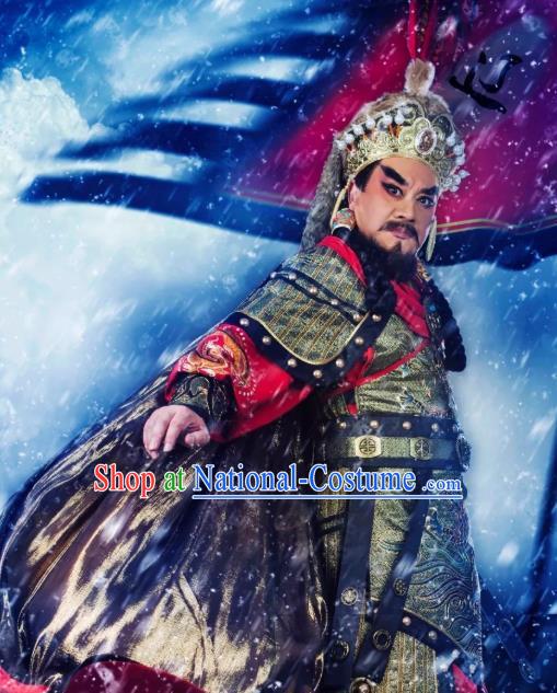 Chinese Yue Opera King Apparels Costumes and Headwear Shaoxing Opera The Desolate Palace of Liao Elderly Male Garment Clothing