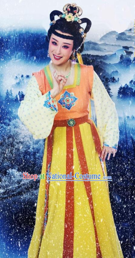 Chinese Shaoxing Opera Palace Lady Dress Costumes and Headpieces The Desolate Palace of Liao Yue Opera Xiao Dan Garment Court Maid Apparels