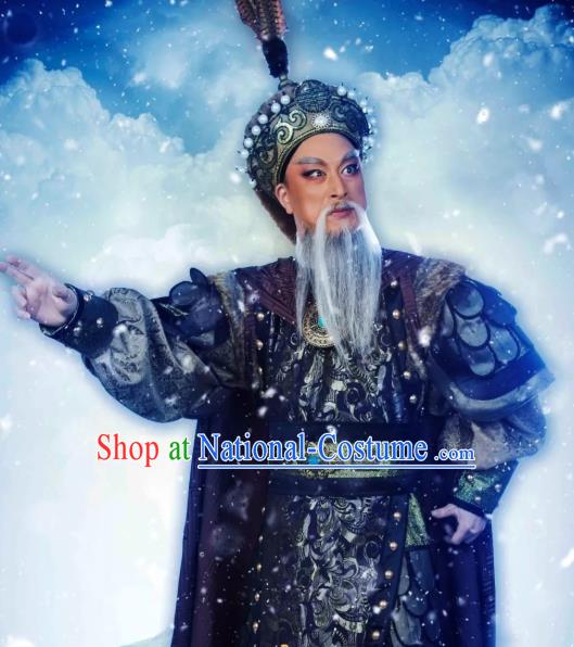 Chinese Yue Opera Elderly Man Costumes and Hat Shaoxing Opera The Desolate Palace of Liao Apparels Garment General Armor Clothing