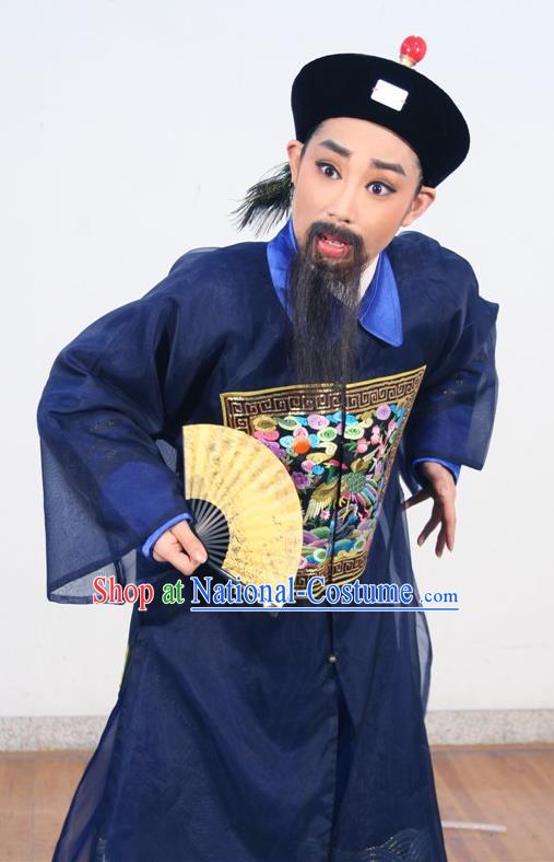 Chinese Yue Opera Qing Dynasty Official Costumes and Hat Shaoxing Opera Ban Ba Jan Dao Apparels Elderly Man Garment