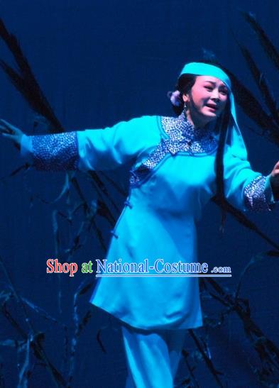 Chinese Shaoxing Opera Servant Female Costumes and Hair Accessories Ban Ba Jan Dao Yue Opera Garment Distress Maiden Dress Apparels