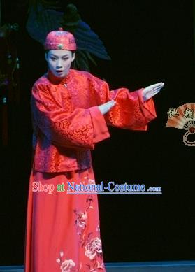 Chinese Yue Opera Qing Dynasty Bridegroom Costumes and Hat Shaoxing Opera Ban Ba Jan Dao Apparels Young Man Wedding Garment