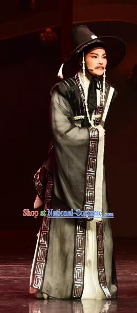 Chinese Yue Opera Official Black Costumes and Headwear Shaoxing Opera Chunh Yang Male Bian Xuedao Korean Garment Apparels