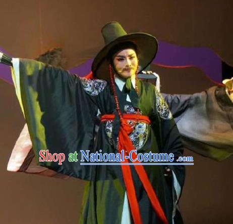 Chinese Yue Opera Male Bian Xuedao Korean Garment Costumes and Headwear Shaoxing Opera Chunh Yang Official Black Apparels