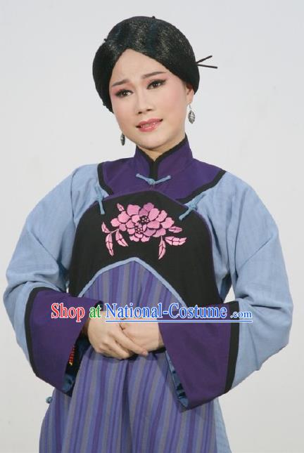 Chinese Shaoxing Opera Servant Woman Apparels Costumes and Headpieces Ban Ba Jan Dao Yue Opera Maidservant Garment