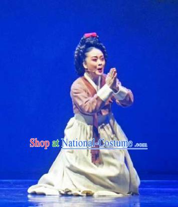 Chinese Shaoxing Opera Elderly Female Garment Apparels and Headdress Chunh Yang Yue Opera Garment Geisha Yue Mei Dress Costumes