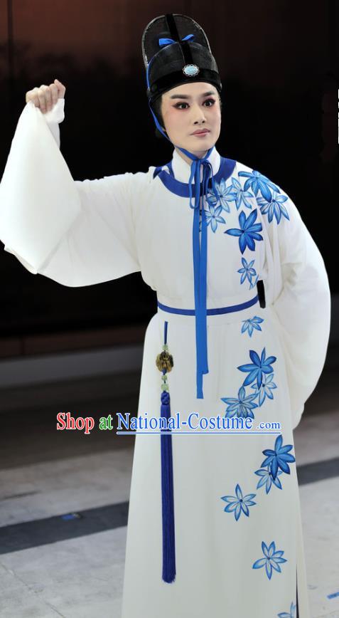 Liu Yong Chinese Yue Opera Young Male Role Xiao Sheng Garment and Hat Shaoxing Opera Scholar Poet Apparels Costumes