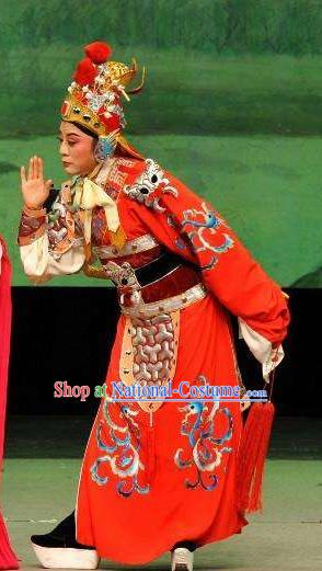 Chinese Yue Opera Martial Male Apparels and Headwear From Love to Patriotism Deliver the Messenger Shaoxing Opera Takefu Wusheng Garment Costumes