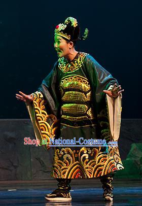 Chinese Yue Opera Chou Role Costumes and Headwear Hai Ming Zhu Shaoxing Opera Elderly Male Garment Turtle Prime Minister Apparels