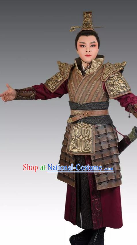 Chinese Yue Opera Wusheng Apparels Costumes and Headpieces From Love to Patriotism Deliver the Messenger Shaoxing Opera General Armor Garment