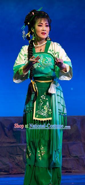 Chinese Shaoxing Opera Princess Costumes and Headpieces Yue Opera Hua Tan Hai Ming Zhu Actress Apparels Garment Green Dress