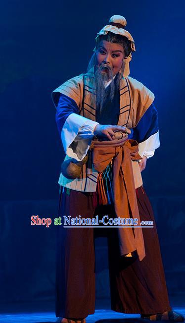 Chinese Yue Opera Old Man Role Costumes and Headwear Hai Ming Zhu Shaoxing Opera Elderly Male Fishman Garment Apparels