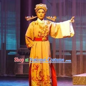 Chinese Yue Opera Young Male Niche Apparels Costumes and Hat Xun An Zhan Fu Shaoxing Opera Xiaosheng Garment Scholar Xu Qing Embroidered Robe