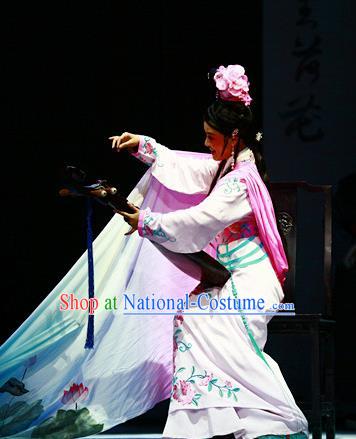 Chinese Shaoxing Opera Young Woman Dress Apparels and Headpieces Liu Yong Yue Opera Geisha Garment Costumes