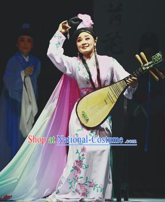 Chinese Shaoxing Opera Young Woman Dress Apparels and Headpieces Liu Yong Yue Opera Geisha Garment Costumes