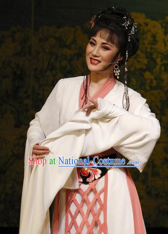 Chinese Shaoxing Opera Hua Tan Actress Dress Garment Costumes and Headpieces The Princess Messenger Farewell at Lakeside Yue Opera Dragon Princess San Niang Apparels