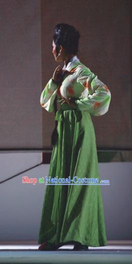 Chinese Shaoxing Opera Xiao Dan Young Female Green Dress Costumes Apparels and Headpieces Yue Opera Liu Yong Hua Tan Geisha Garment