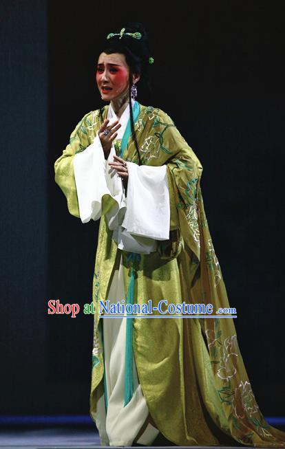 Chinese Shaoxing Opera Hua Dan Young Female Dress Costumes and Headpieces Yue Opera Liu Yong Geisha Actress Garment Apparels