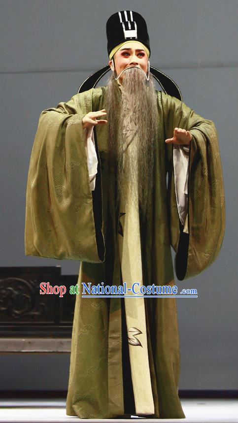 Liu Yong Chinese Yue Opera Elderly Man Garment and Headwear Shaoxing Opera Lao Sheng Costumes Apparels Old Man Official Clothing