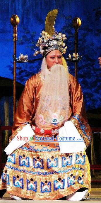 Chinese Yue Opera Zhuang Yuan Da Geng Laosheng Chancellor Costumes and Headwear Shaoxing Opera Elderly Male Garment Apparels