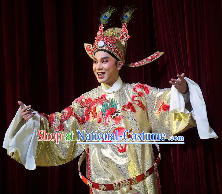 Zhuang Yuan Da Geng Chinese Yue Opera Number One Scholar Garment and Headwear Shaoxing Opera Xiaosheng Costumes Apparels Embroidered Robe