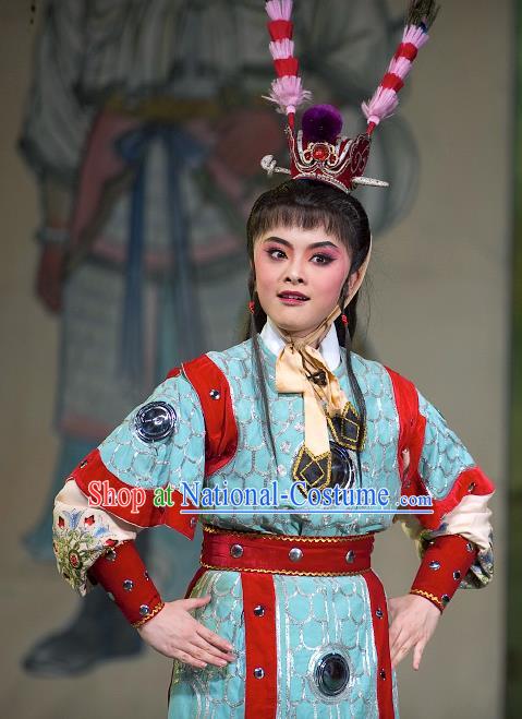 Zhuang Yuan Da Geng Chinese Yue Opera Wusheng Garment and Headwear Shaoxing Opera Martial Male Costumes Soldier Takefu Apparels