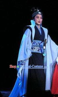 Chinese Yue Opera Chu King Xiang Yu Apparels Takefu Martial Male Costumes and Headwear Shaoxing Opera Yu Beauty Wusheng Garment Clothing