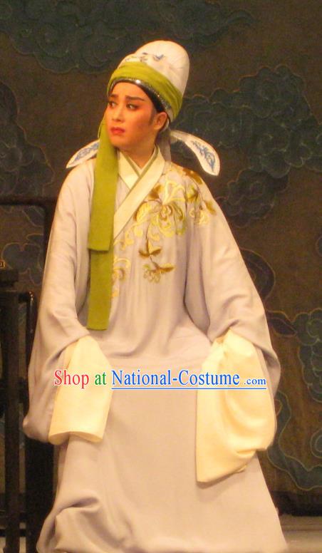 Chinese Classical Yue Opera Young Scholar Robe Apparels Costumes and Headwear Dao Guan Qin Yuan Shaoxing Opera Xiaosheng Pan Bizheng Garment