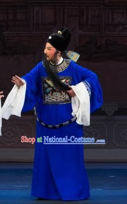 Li Mei Yue Chinese Yue Opera Elderly Male Yuan Ruhai Costumes and Hat Shaoxing Opera Laosheng Garment Apparels Magistrate Official Clothing