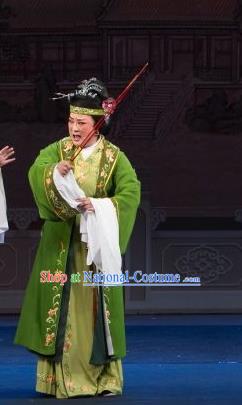 Chinese Shaoxing Opera Rich Dame Green Dress Apparels and Headpieces Tao Li Mei Yue Opera Laodan Elderly Female Garment Costumes