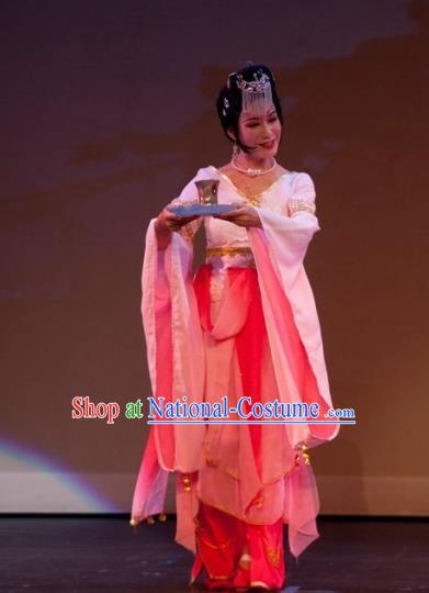 Chinese Shaoxing Opera Xiao Dan Dress Garment and Headpiece The Princess Messenger Farewell at Lakeside Yue Opera Servant Girl Apparels Costumes