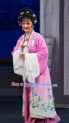 Chinese Shaoxing Opera Young Female Dame Yuan Yutao Pink Dress Apparels and Headpieces Tao Li Mei Yue Opera Hua Tan Garment Costumes