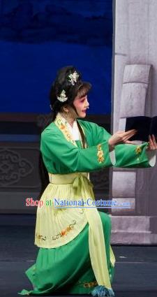 Chinese Shaoxing Opera Young Lady Green Dress Apparels and Headpieces Tao Li Mei Yue Opera Xiao Dan Garment Costumes