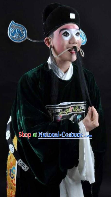 Li Mei Yue Chinese Yue Opera Chou Role Robe Clothing and Hat Shaoxing Opera Garment Laosheng Apparels Official Costumes