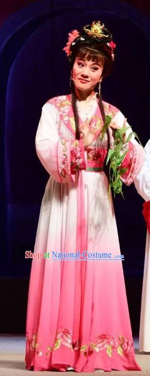 Chinese Shaoxing Opera Actress Garment Apparels and Headdress Tao Li Mei Yue Opera Hua Tan Dress Young Female Costumes