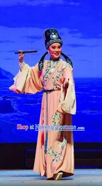 Li Mei Yue Chinese Yue Opera Scholar Young Male Clothing and Hat Shaoxing Opera Costumes Xiaosheng Apparels Garment