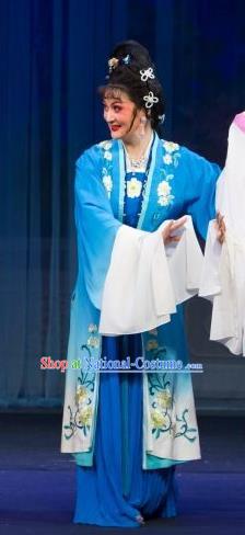 Chinese Shaoxing Opera Actress Blue Dress Costumes and Headpieces Tao Li Mei Yue Opera Huadan Young Lady Garment Apparels