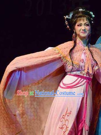 Chinese Shaoxing Opera Young Female Wang Lanying Dress Garment and Headpieces He Wenxiu Yue Opera Hua Tan Costumes Actress Apparels