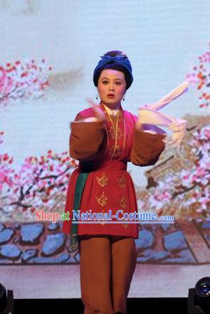 Chinese Shaoxing Opera Elderly Female Dress Garment and Headdress He Wenxiu Yue Opera Old Woman Apparels Costumes