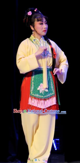 Chinese Shaoxing Opera Xiaodan Dress Apparels Costumes and Headpieces He Wenxiu Yue Opera Servant Girl Garment