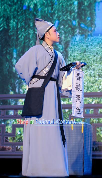 He Wenxiu Chinese Yue Opera Soothsayer Garment Apparels and Hat Shaoxing Opera Xiaosheng Young Male Costumes