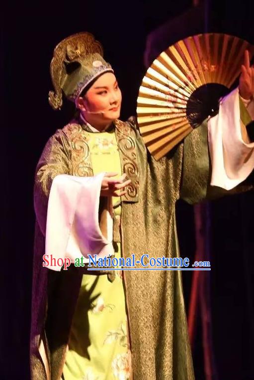 He Wenxiu Chinese Yue Opera Scholar Garment and Hat Shaoxing Opera Xiaosheng Young Male Costumes Apparels