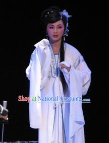 Chinese Shaoxing Opera Young Female Pan Jinlian White Dress Apparels Garment and HeadPieces Wu Song Revenge Yue Opera Hua Tan Costumes