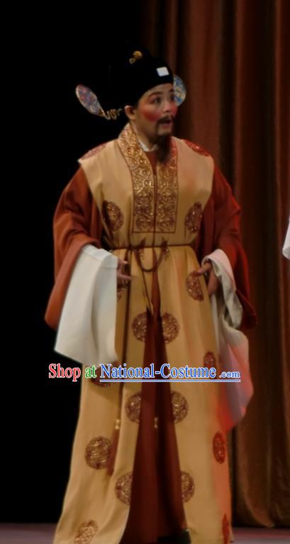 Chinese Yue Opera Chou Role Costumes and Headwear Emperor and the Village Girl Shaoxing Opera County Magistrate Garment Apparels