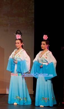 Chinese Shaoxing Opera Female Dress Garment and Headpieces Yue Opera Court Maid Costumes Emperor and the Village Girl Palace Lady Apparels