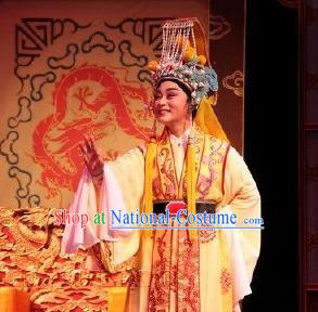 Chinese Yue Opera Young Male Embroidered Robe Emperor and the Village Girl Garment and Headwear Shaoxing Opera Xiaosheng Apparels Costumes