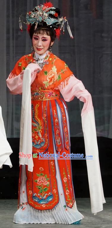 Chinese Shaoxing Opera Elderly Princess Hu Yang Dress Costumes and Headdress Golden Palace Refuse Marriage Yue Opera Dan Role Liu Huang Garment Apparels